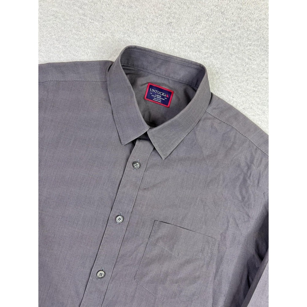 UNTUCKit Dress Shirt Mens Large Gray Solid Slim Fit Wrinkle Free Cotton LS